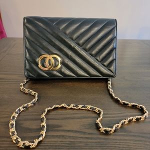 Vintage Black Quilted Shoulder Clutch Bag